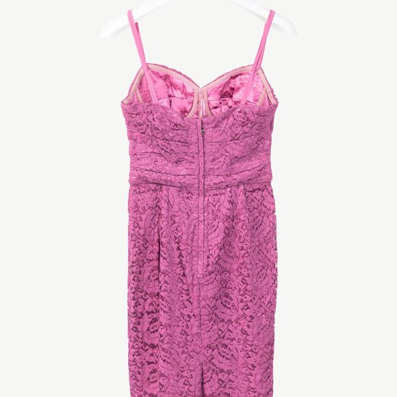 Dolce & Gabbana Pink Lace-Overlay Silk Strapless Midi Dress - Picture 3 of 10